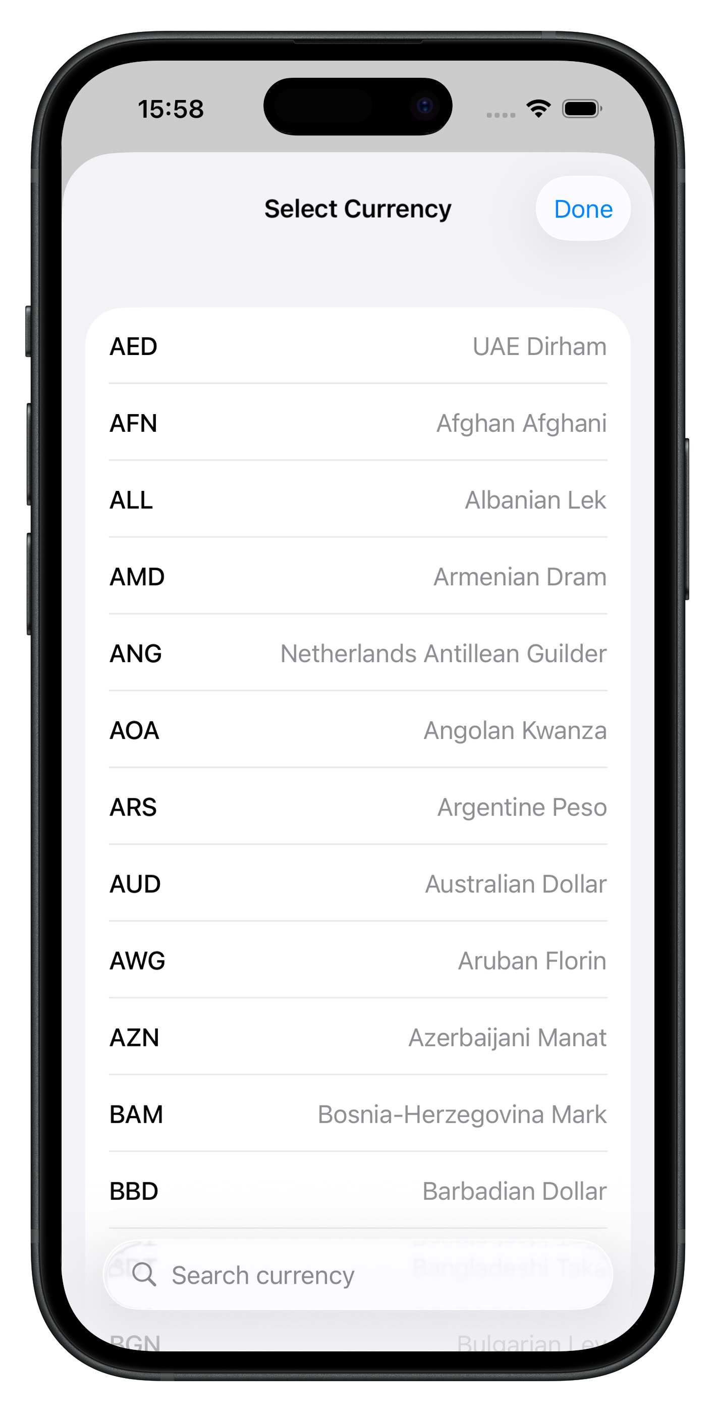 Currency selection - Browse 170+ currencies